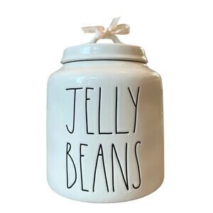 Rae Dunn Jelly Beans Canister 8.5in Large White Chubby Ceramic Cookie Jar New